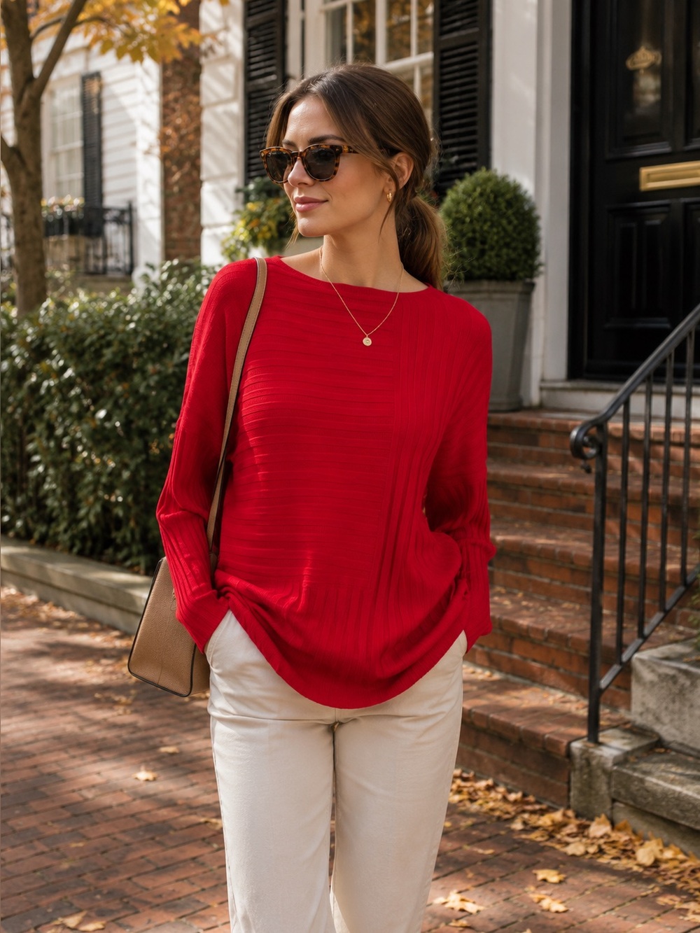 INC International Concepts Woman Sharkbite Hem Red Rib-knit Tunic Sweater, 1X